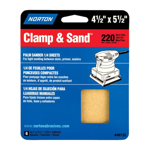 Norton Abrasives Norton Clamp & Sand 5-1/2 in. L X 4-1/2 in. W 220 Grit Aluminum Oxide 1/4 Sheet Sandpaper 6 pk 7660705441 - main